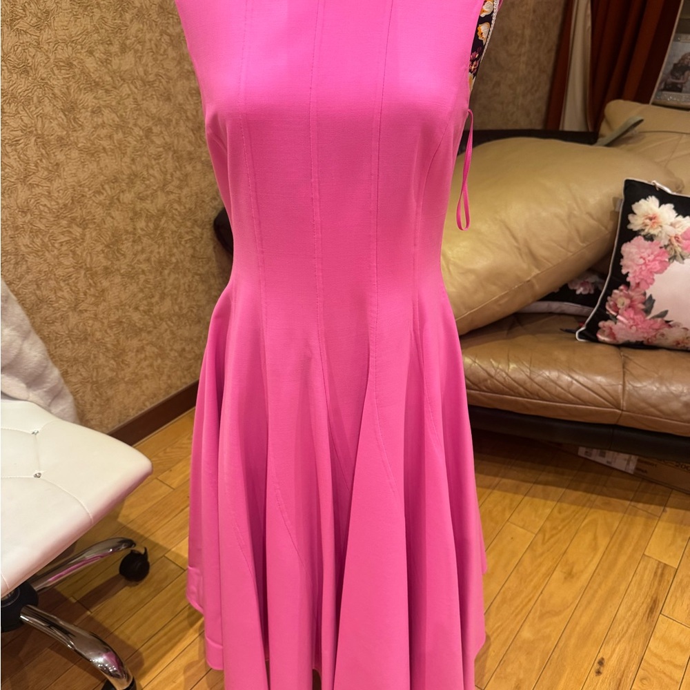 Women's  Oscar deLarenta Sleeveless Pink Fit-and-Flare Dress - Picture 2 of 7